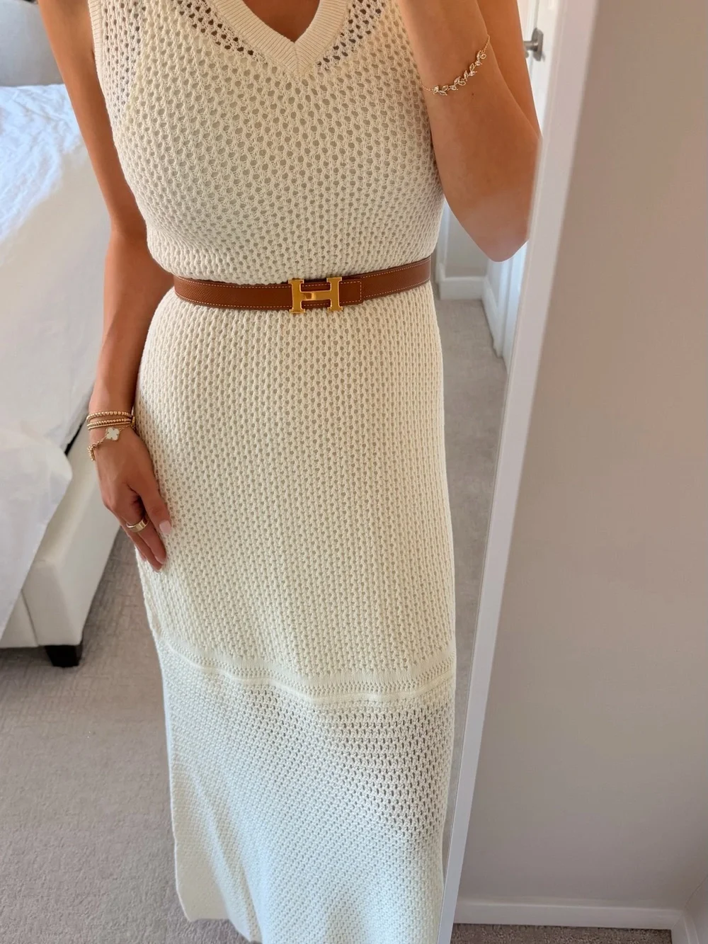 Everlane Lace Knit Maxi Sweater Dress - Bone White Size M Crochet Sweater Dress